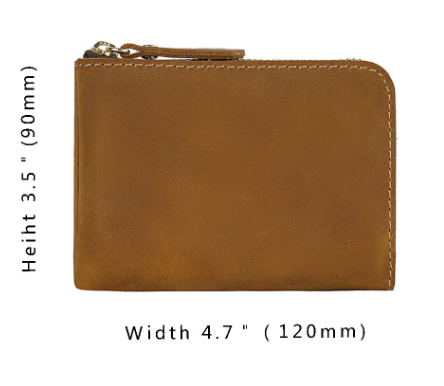 Green Handmade Crazy Horse Leather Wallet Minimalist L-Zip Card Holder Top Layer Cowhide Short Purse with Coin Pocket 12cm Vintage Style