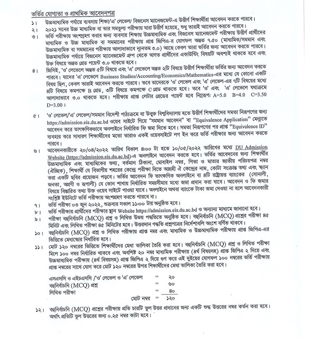 Dhaka University C Unit Admission Circular 2022