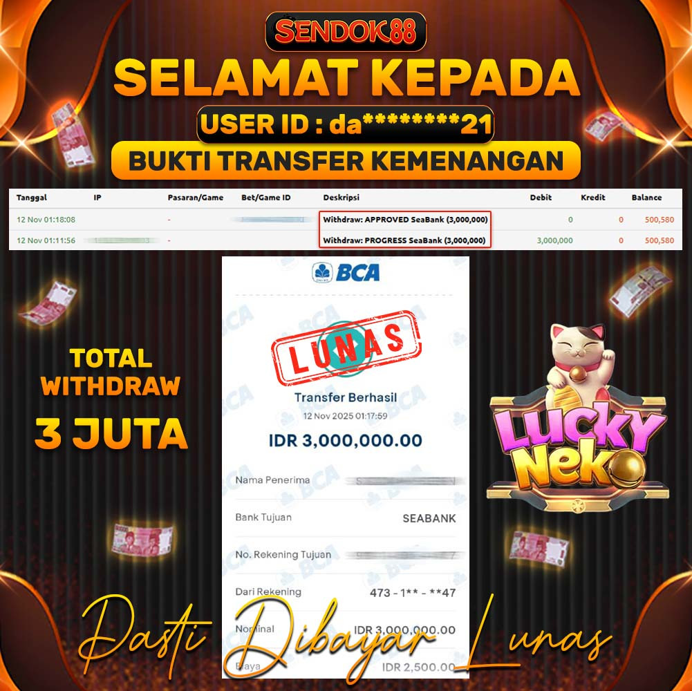 SENDOK88 JEPE! LUCKY NEKO Rp 3.000.000,- LUNAS!