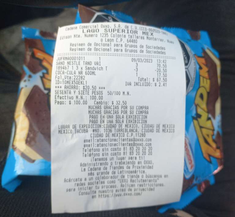 Oxxo: 3 Tandem por $50