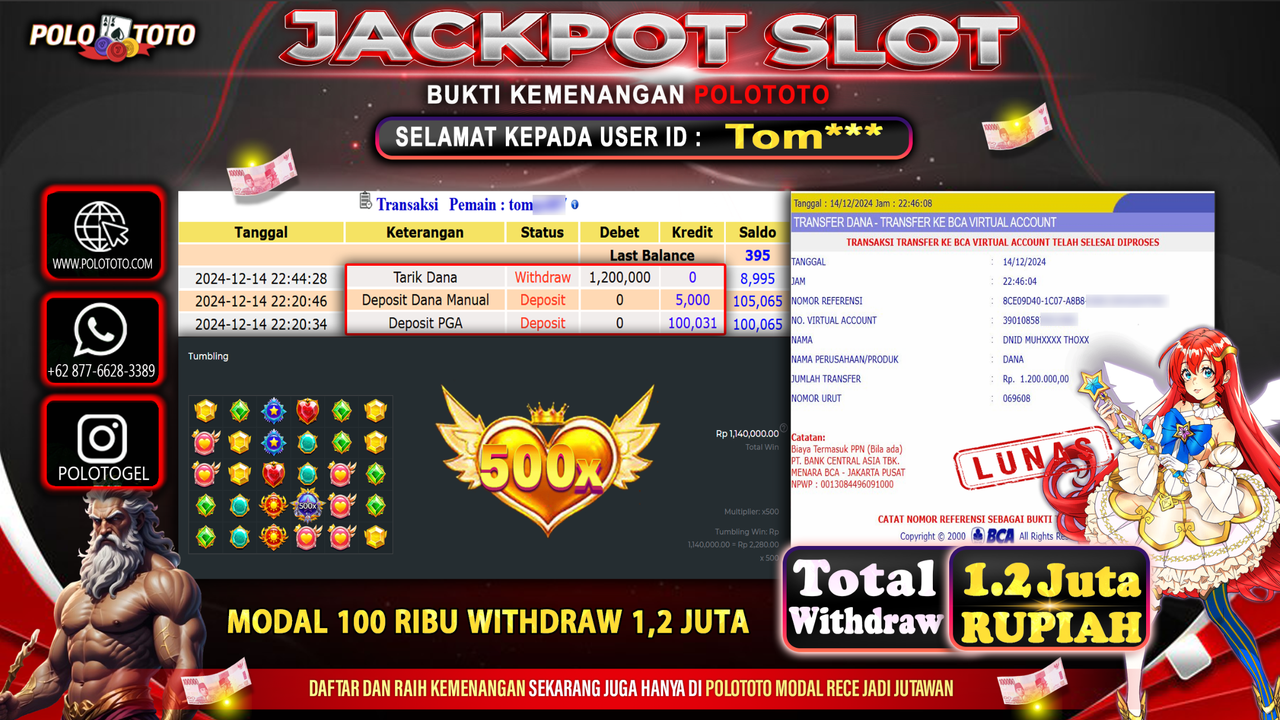 POLOTOTO JACKPOT SLOT STARLIGHT PRINCESS Rp.1,200.000,-