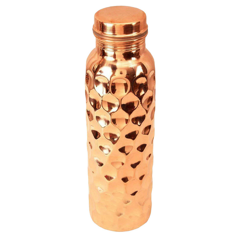100% Reines Kupfer Trinkflasche Diamond Style 950ml Auslaufsicher Gesundheitliche Vorteile - Bild 2 von 6