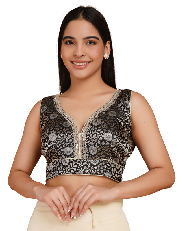 Women’s Brocade Saree Blouse Sleeveless Readymade Padded Sweetheart Neck Choli