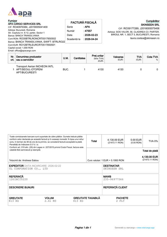 APACARGOSERVICESSRL APA47557