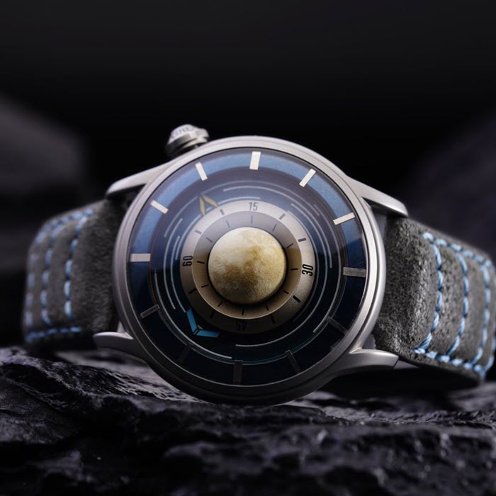 Наручные механические часы Lincor Cosmos Луноход с автоподзаводом голубые с серым ремешком