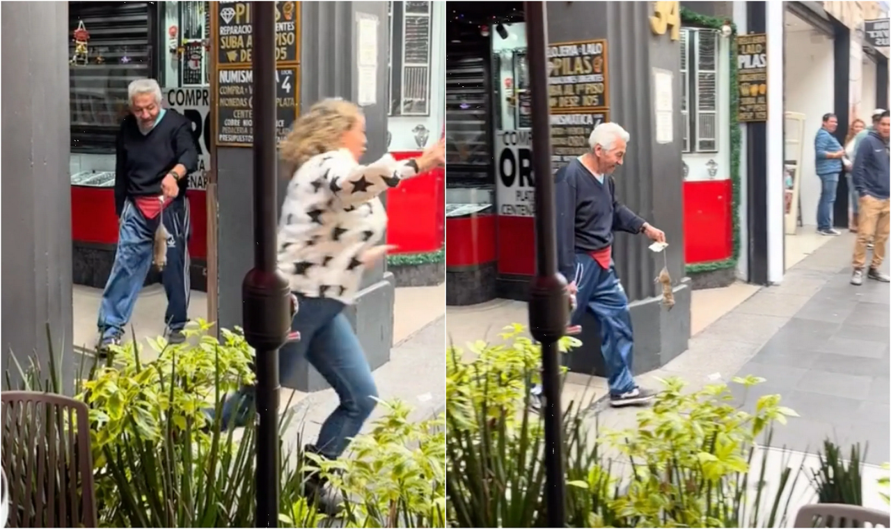 ¡Admirable! Este señor agarra a una rata de la cola y la coloca en la basura