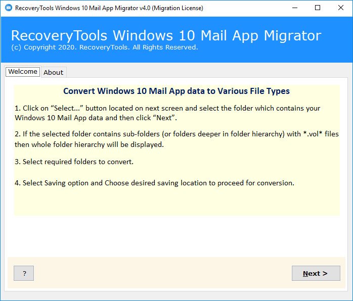 RecoveryTools Windows 10 Mail App Migrator 4.1