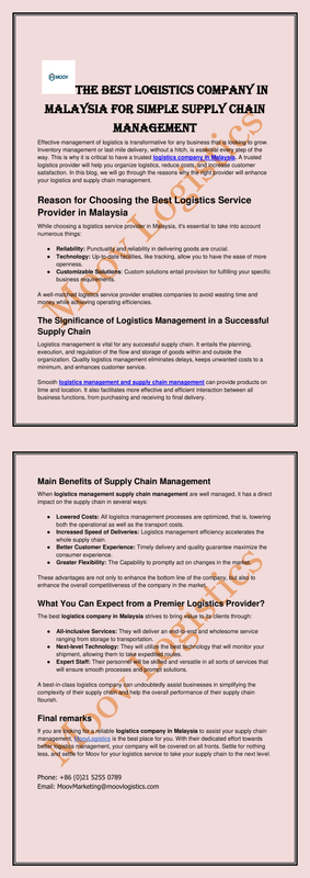 The Best Logistics Company in Malaysia for Simple Supply Chain Management