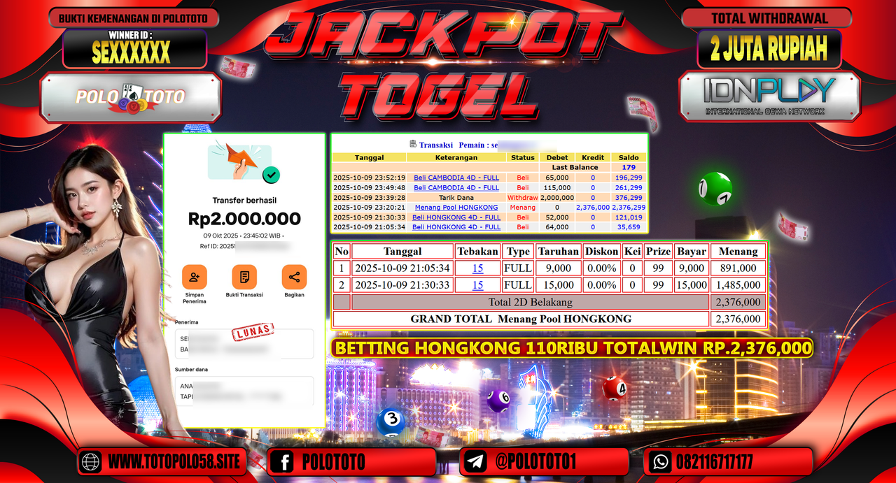 POLOTOTO JACKPOT TOGEL HONGKONG LOTTO Rp.2.000.000,- LUNAS