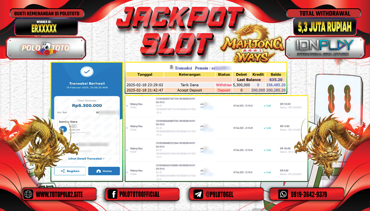 POLOTOTO JACKPOT SLOT MAHJONG WAYS Rp.5.300.000,-