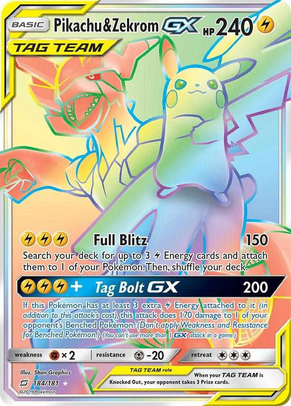 2019 Pikachu and Zekrom GX Full Art Secret Rare PSA 10