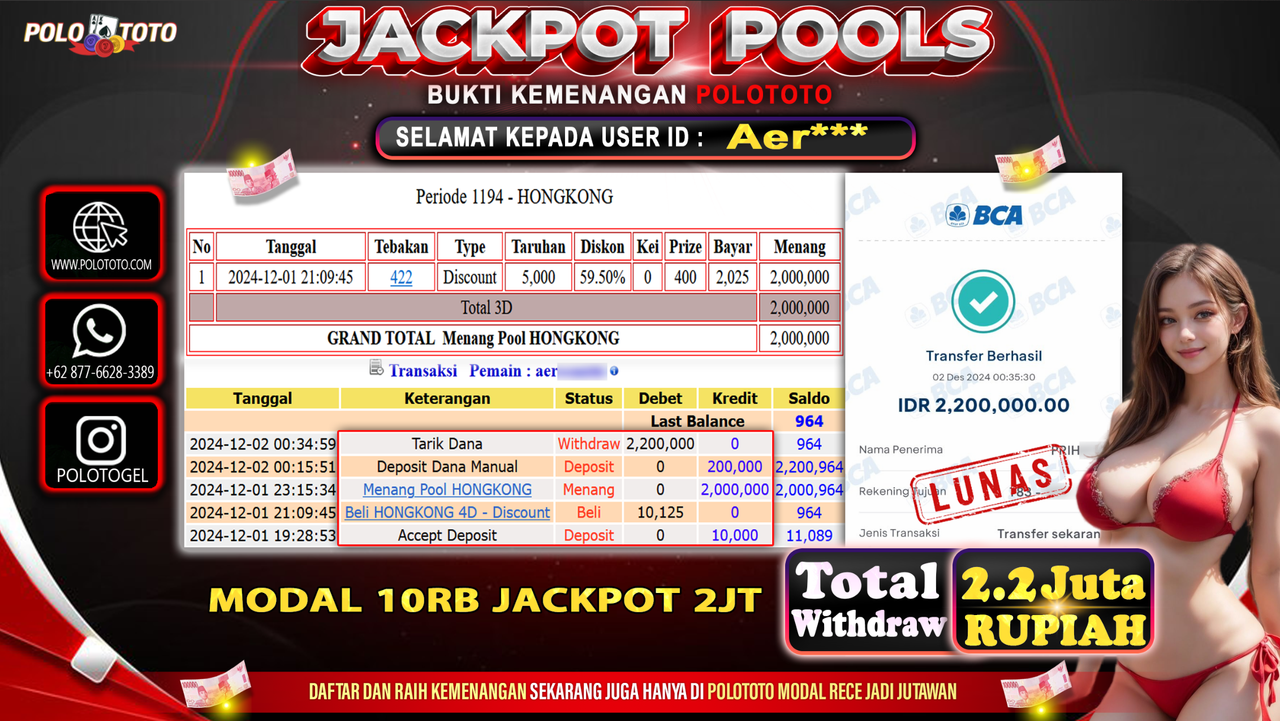 POLOTOTO JACKPOT TOGEL PASARAN HONGKONG Rp.2,200.000,-