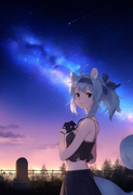 1girl, scenery, shooting star, tombstone, from side, upper body, squirrel ears,  s-1758817994