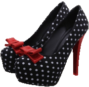 black-polkadot-heels-red-bow-blur