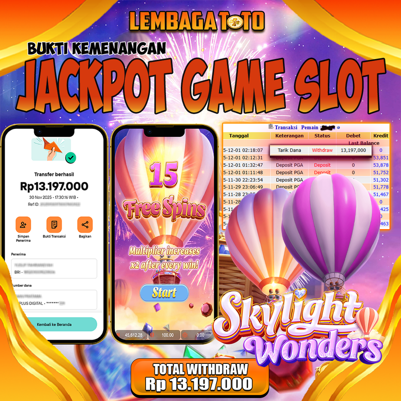 BUKTI JACKPOT 01 DECEMBER LEMBAGATOTO SKYLIGHT WONDERS Rp.13,197,000,- LUNAS