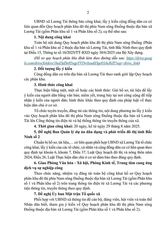UBND xa Luong Tai 02 Bắc Ninh: xã Lương Tài lấy ý kiến người dân về Đồ án Quy hoạch đô thị phía Nam sông Đuống (phân khu 1 & 2)