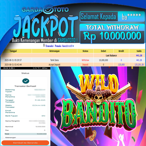 JACKPOT DI PERMAINAN  SLOT PG SOFT WILD BANDITO WD Rp 10.000.000,- DIBAYAR LUNAS GARDATOTO MANTAP !