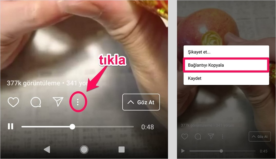 igtv video bağlantı kopyalama