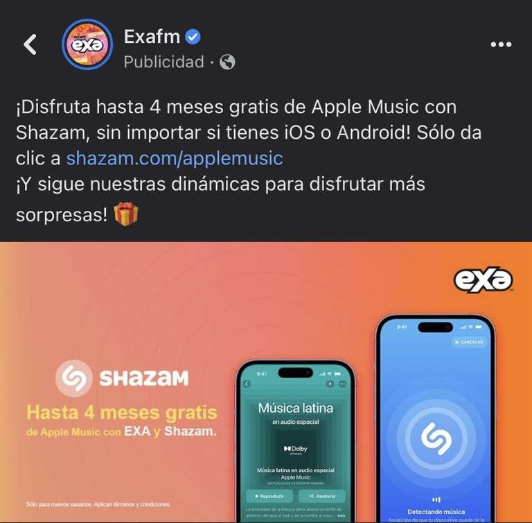 Hasta 4 meses gratis de Apple Music con Shazam 
