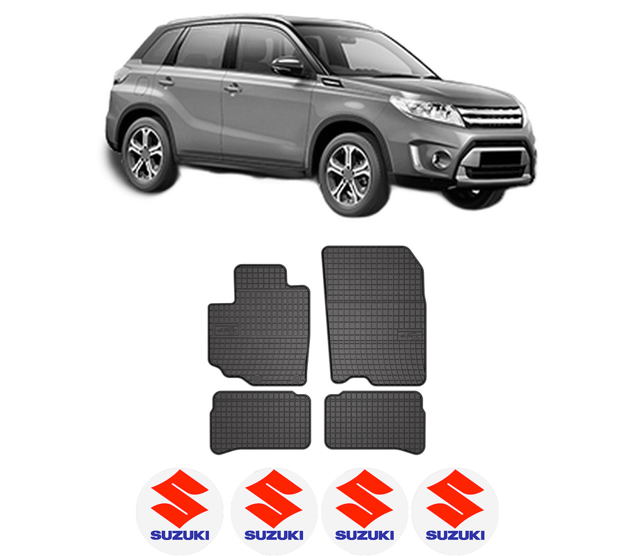 Set covorase presuri SUZUKI VITARA (LY) din 2015-2016, auto, din cauciuc thermoplastic, 4 Stickere auto cu SUZUKI