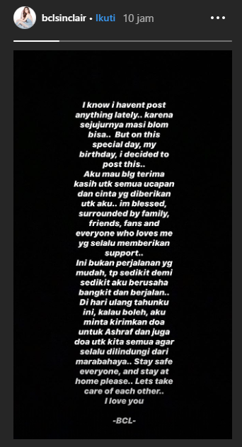 Postingan pertama BCL setelah Ashraf Sinclair meninggal