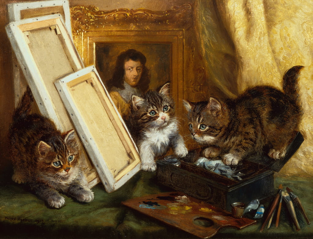 Wilson-Hepple-The-Artists-Kittens-oil-on-canvas-Meister-Drucke-1315414