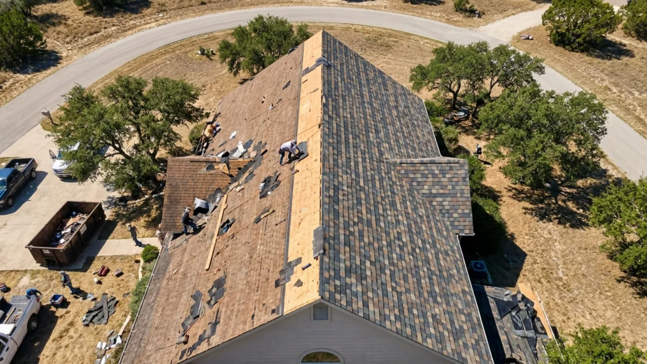 Roof replacement in progress on a San Antonio residential home