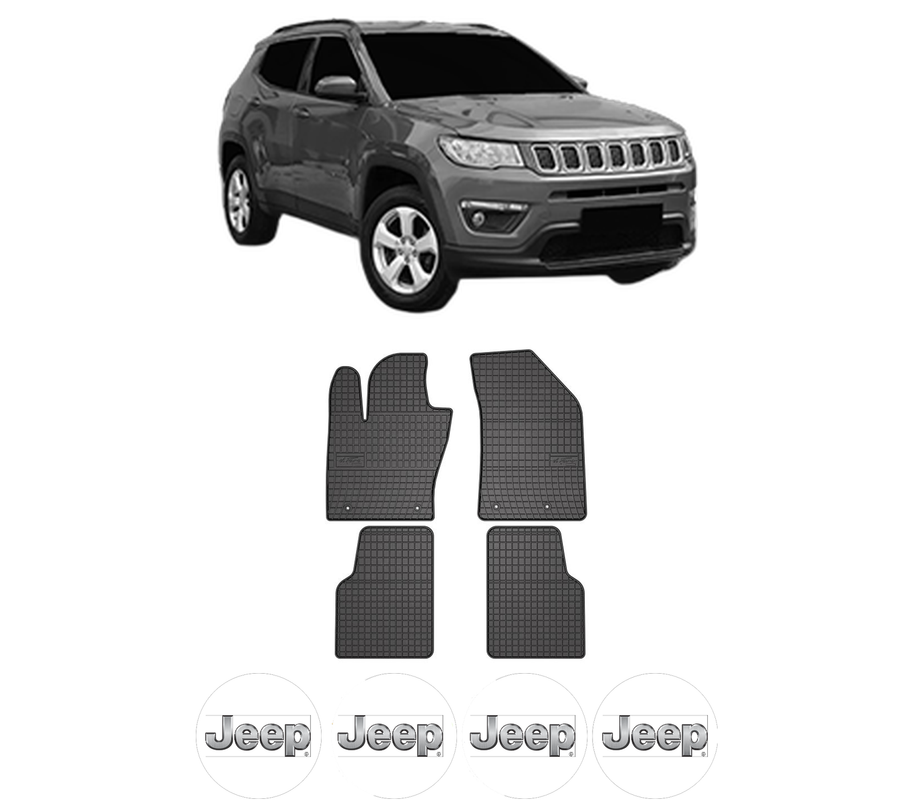 Set covorase presuri JEEP COMPASS (MP, M6, MV, M7) din 2016-2022, auto, din cauciuc thermoplastic, 4 Stickere auto cu JEEP