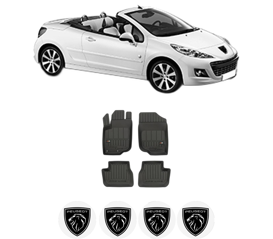 Set covorase presuri PEUGEOT 207 CC (WD_) din 2007-2015, auto, din cauciuc thermoplastic, 4 Stickere auto cu PEUGEOT