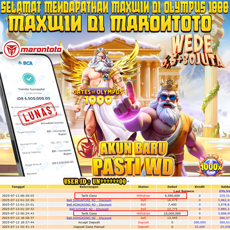 Bukti Kemenangan Member Marontoto Sebesar 6,500,000 JuTa