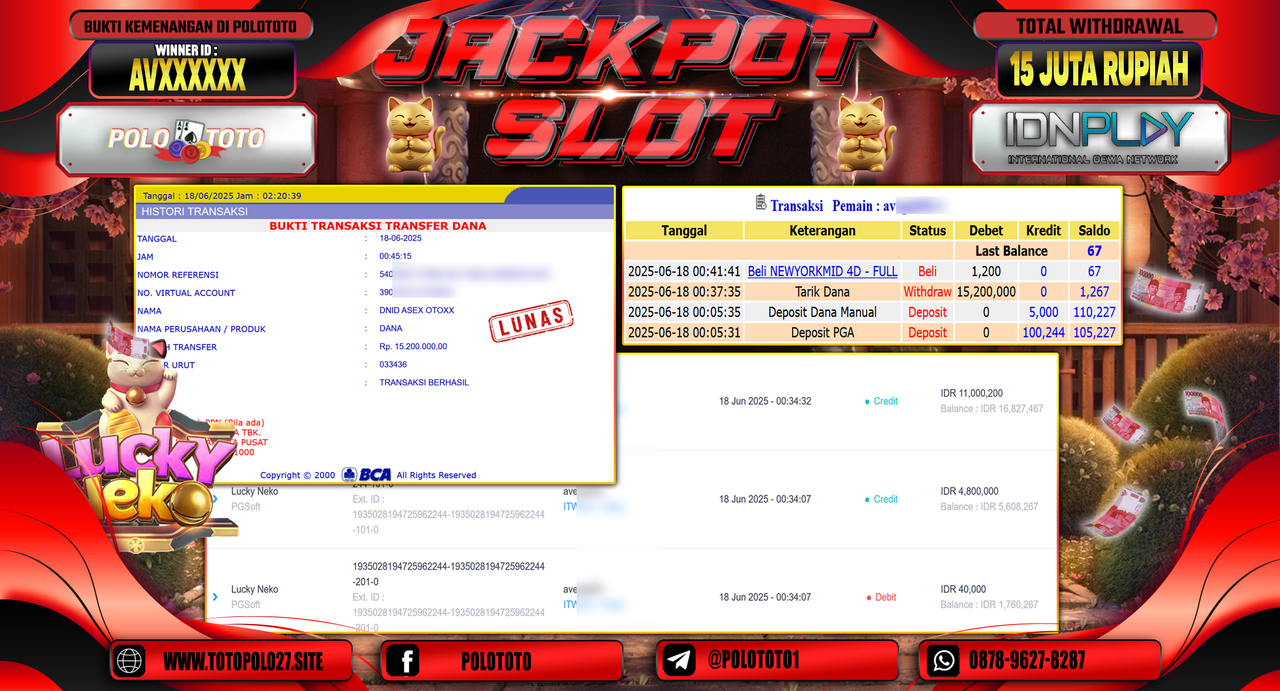 POLOTOTO JACKPOT SLOT LUCKY NEKO Rp.15.000.000,-