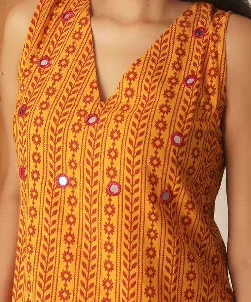 Women Rayon Printed Mirror Work Kurta Plazzos Set Color 1 (KS119)