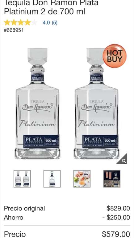 Costco: Tequila Don Ramón Plata Platinium 2 piezas 700ml 
