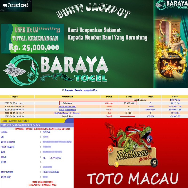 Rp. 25.000.000.- WD LUNAS DI BARAYATOGEL