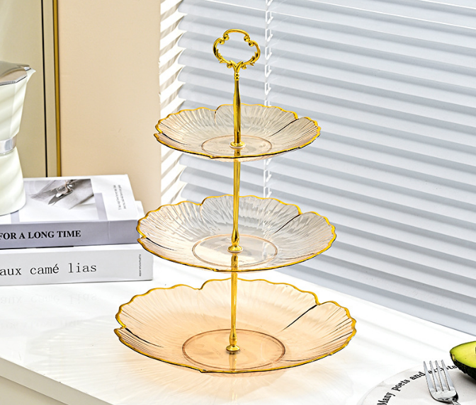 2-Tier Modern Fruit & Snack Stand – Gold Reinforced Tiered Platter with Durable Iron Art Support for Home, Reception, and Office