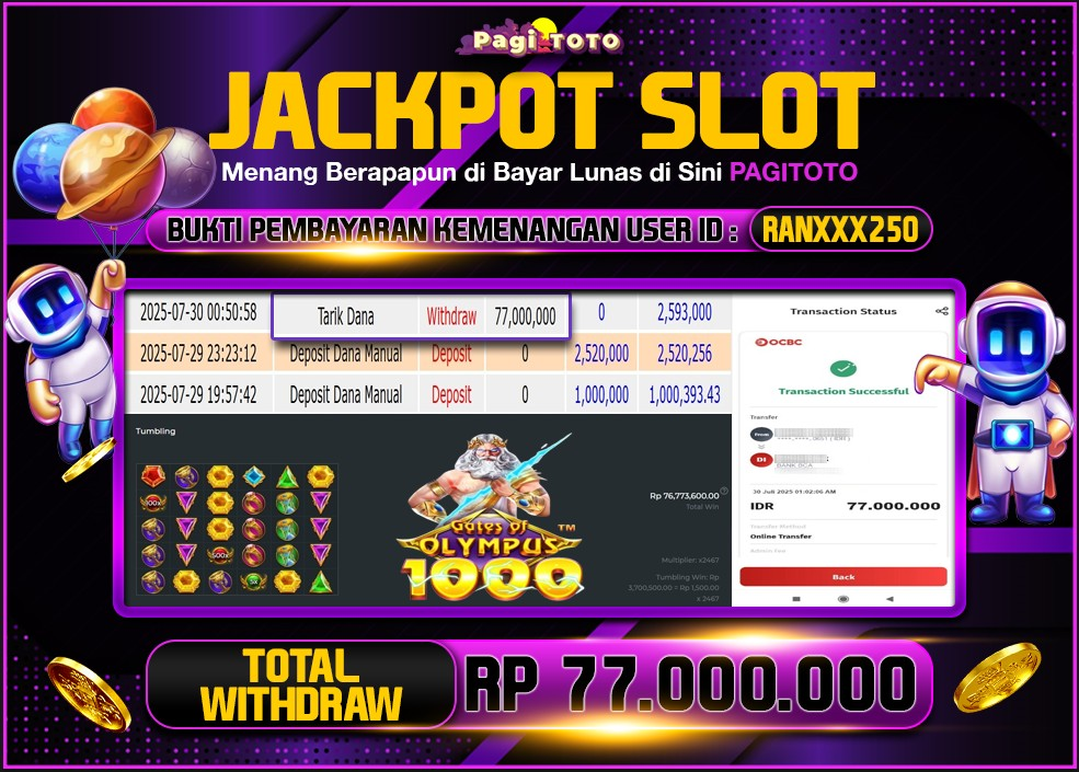 HAPPY JACKPOT MEMBER PAGITOTO SLOT GATES OF OLYMPUS 1000 Rp 77.000.000-, - LUNAS