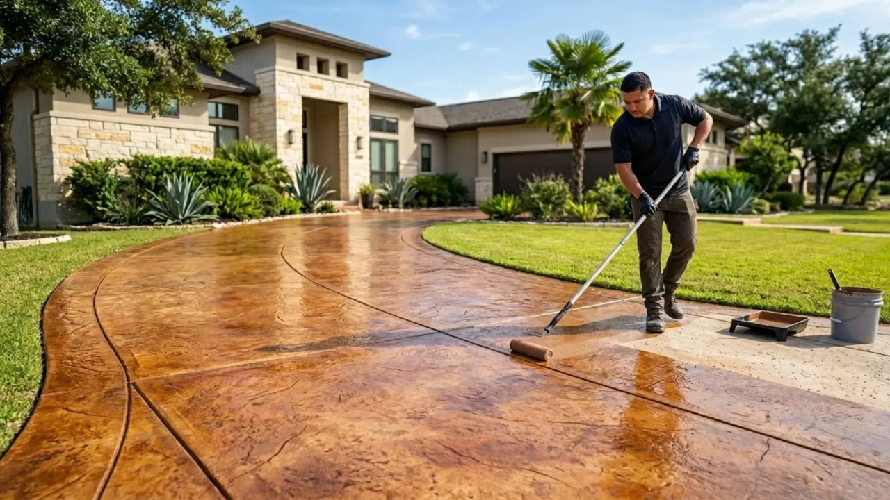 Concrete driveway stain application San Antonio 2026