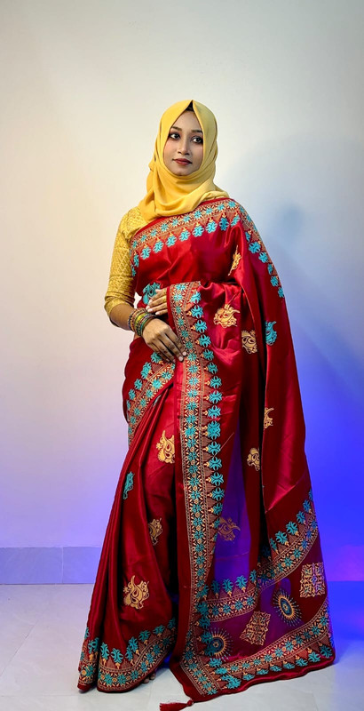 বোধুয়া বেনারশি প্রিন্ট শাড়ি মেরুন কালার