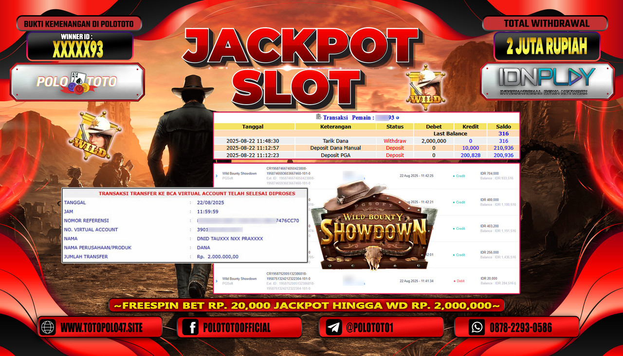 POLOTOTO JACKPOT SLOT WILD BOUNTY SHOWDOWN Rp.2.000.000,- LUNAS