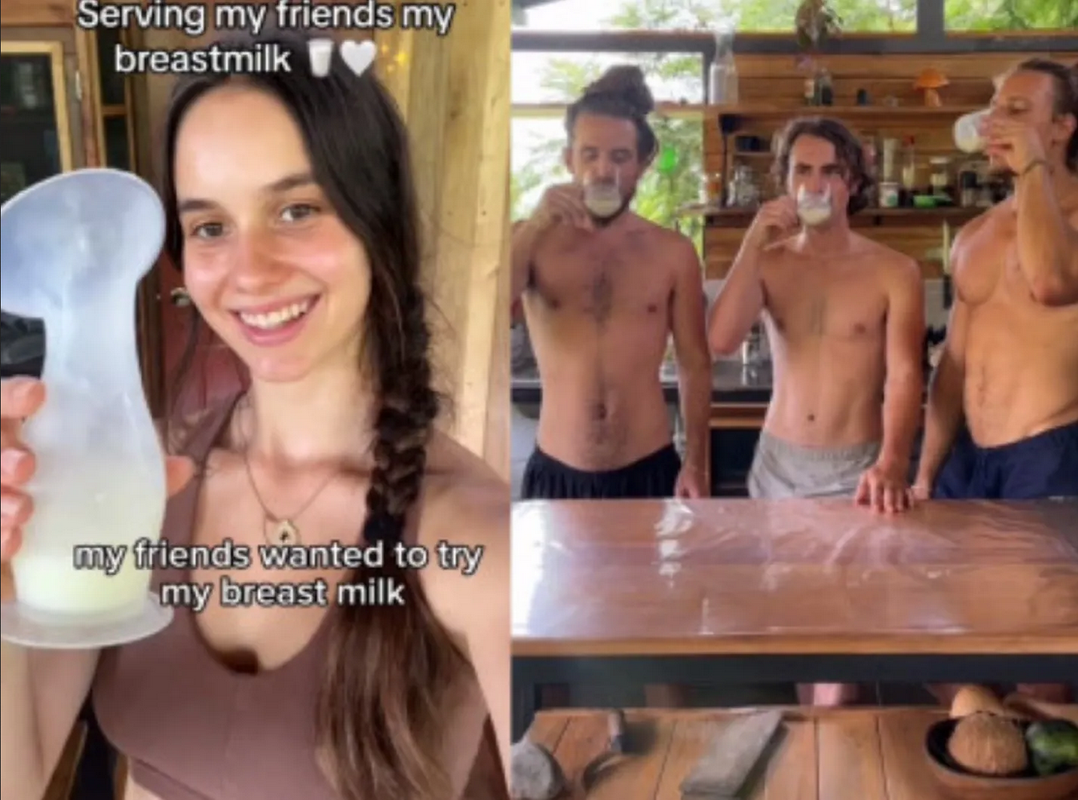 Mujer alimenta a sus amigos con su leche materna y se hace viral: video