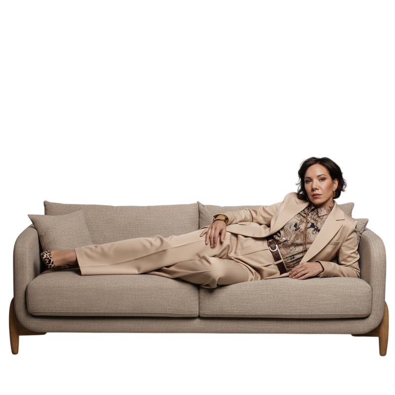 Alina Tretyakova on a sofa