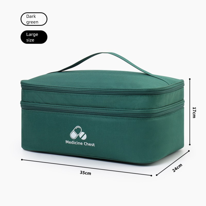Green Large First Aid Organizer –35×24×17cm Double-Layer Medicine Storage Case for Family & Travel Use