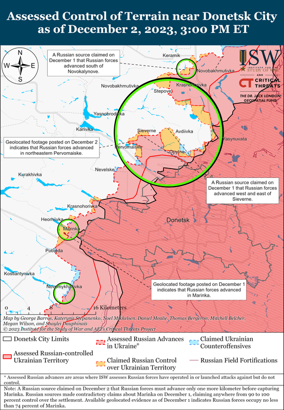 Avdiivka And Donetsk City Battle Map Draft December 2, 2023 — Postimages