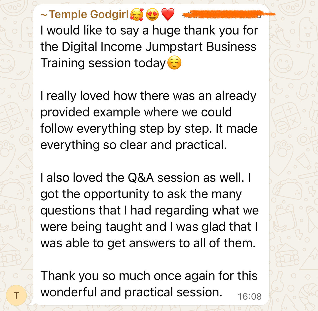 Workshop feedback from Temple Godgirl