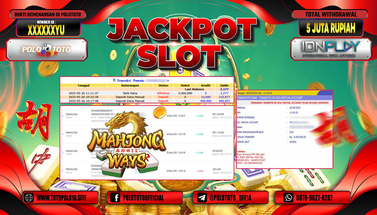 POLOTOTO JACKPOT SLOT MAHJONG WAYS Rp.5.000.000,-