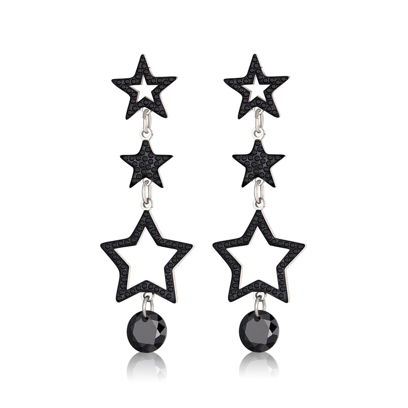 Women Drop Black Rhinestone STAR Earrings Stainless Steel Girls Ear Jewelry NEW