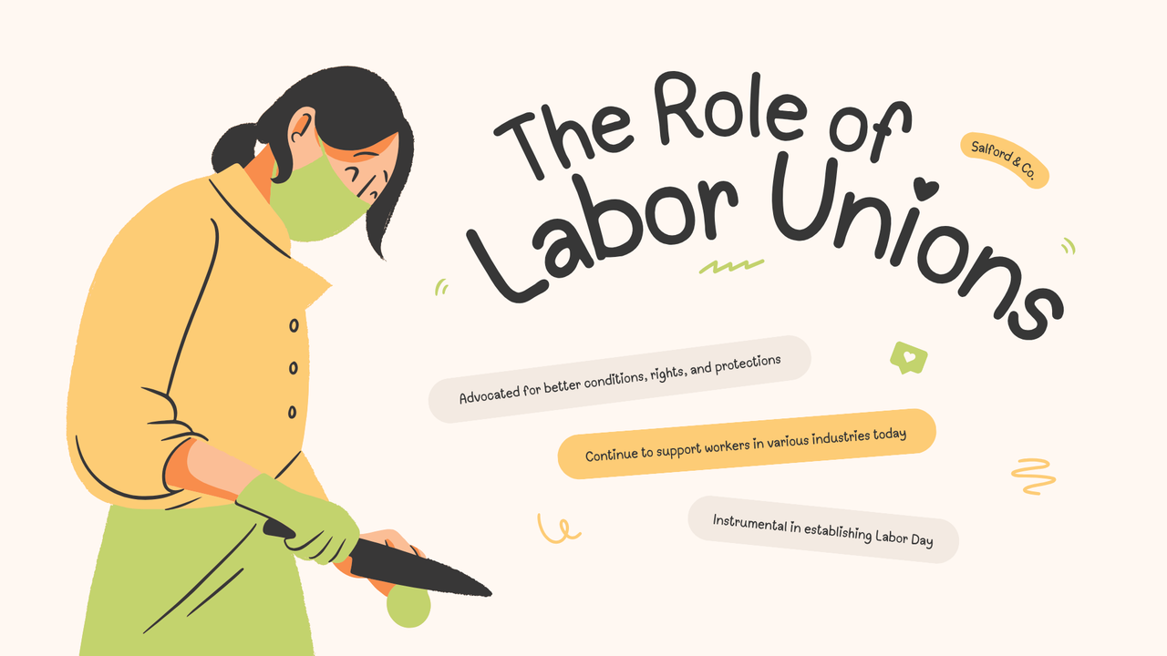 Tan Green and Black Illustrative Labor Day Presentation