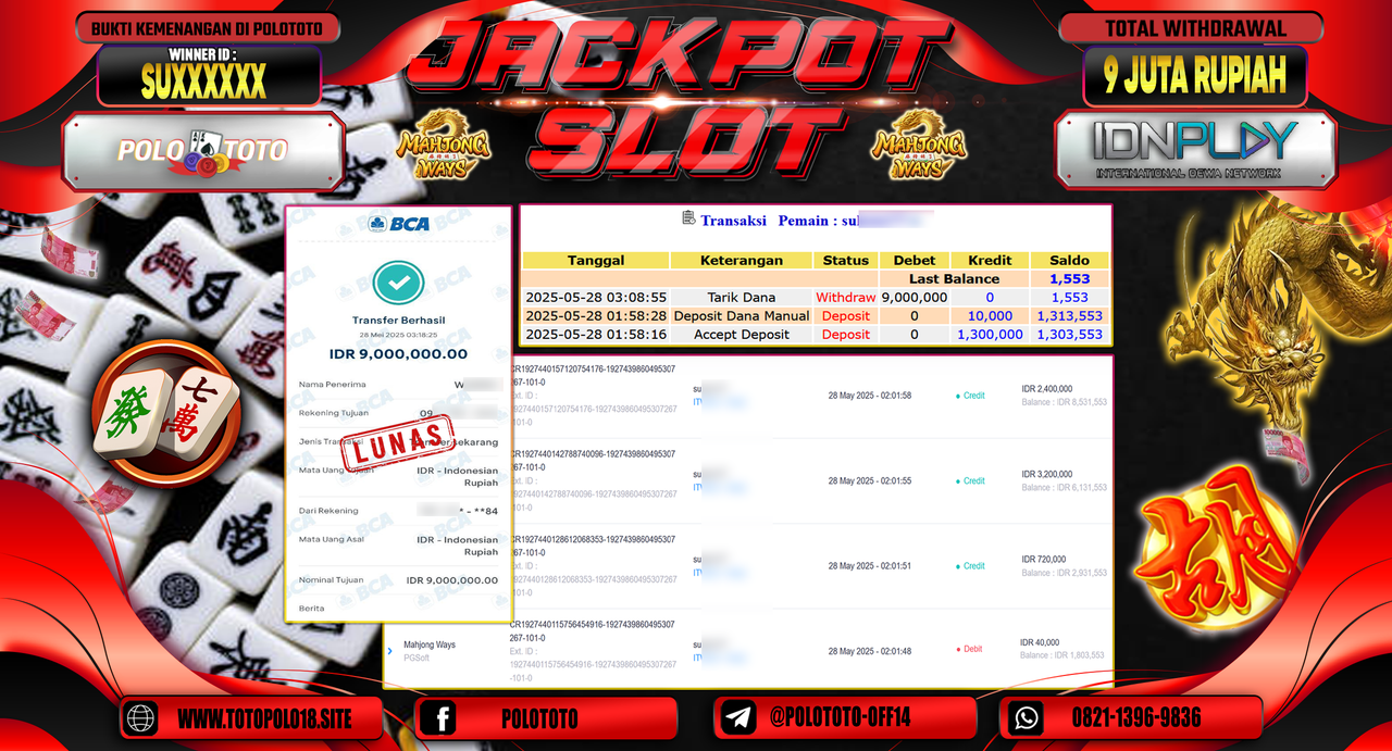 POLOTOTO JACKPOT SLOT MAHJONG WAYS Rp.9.000.000,-