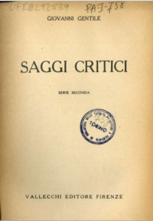 Giovanni Gentile - Saggi Critici. Serie seconda (1927)