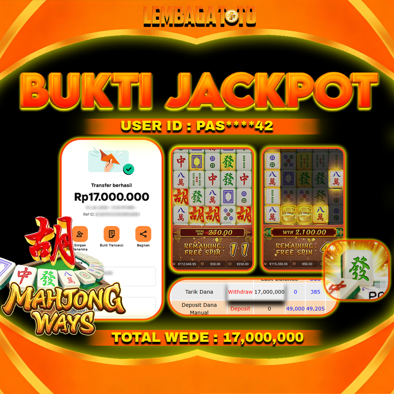 BUKTI JACKPOT 05 JANUARI LEMBAGATOTO MAHJONG WAYS  Rp17,000,000,- LUNAS